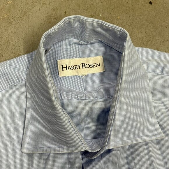 Harry Rosen Dress Shirt Textured Long Sleeve Button Up Blue Cotton 15 1/2 Medium - Picture 5 of 8
